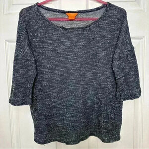 Joe Fresh Knit Shirt 3/4 Sleeves Oversized Marled Blue & White  Size Extra Small